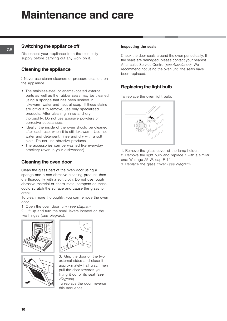 Maintenance and care | Hotpoint BS43K/1 User Manual | Page 10 / 12