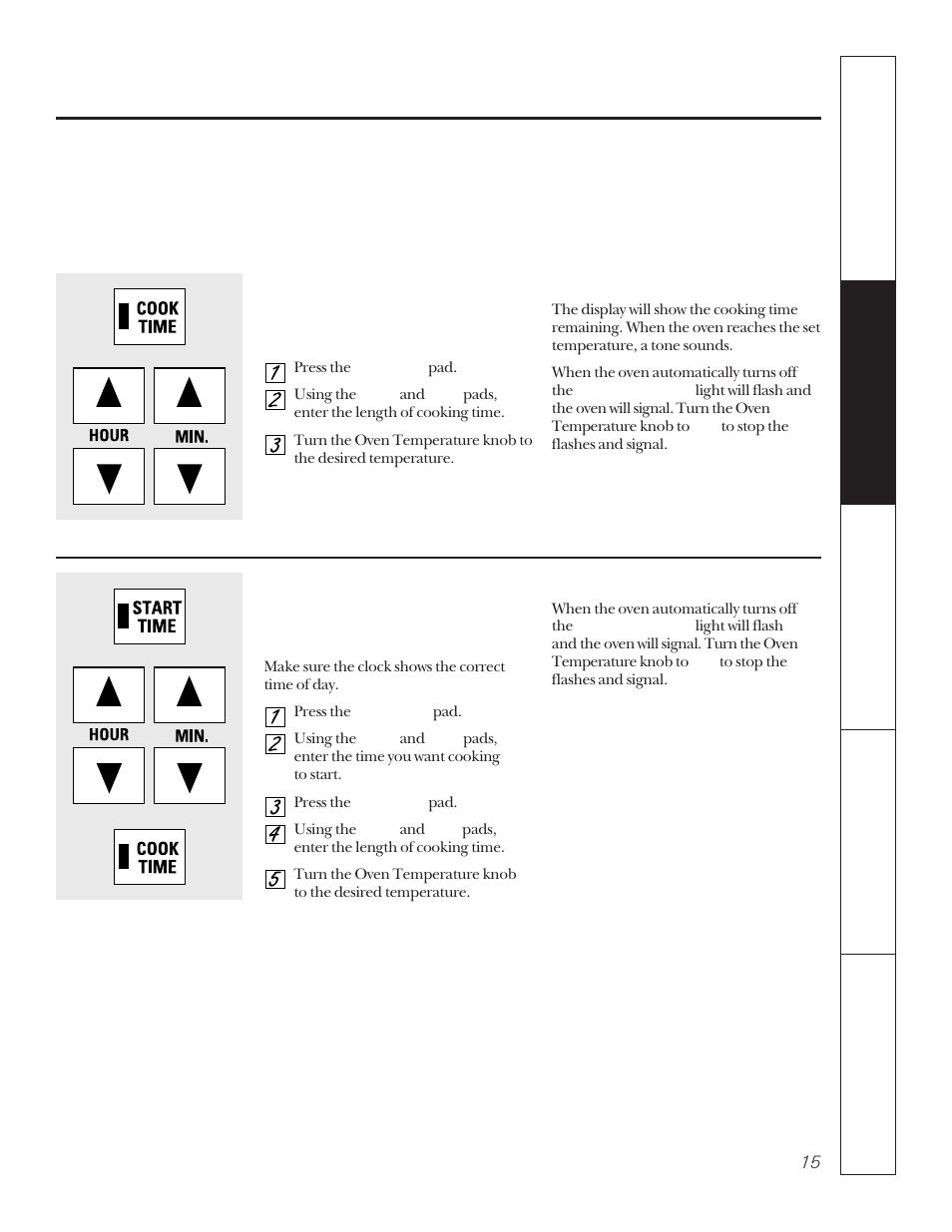 Timed baking & roasting, Using the timed baking and roasting features | Hotpoint LEB356 User Manual | Page 15 / 32