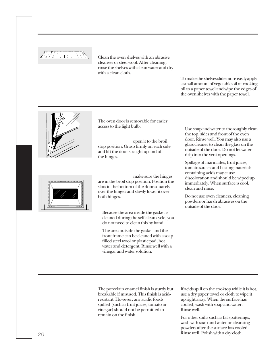 Lift-off oven door, Care and cleaning of the range | Hotpoint LEB356 User Manual | Page 20 / 32