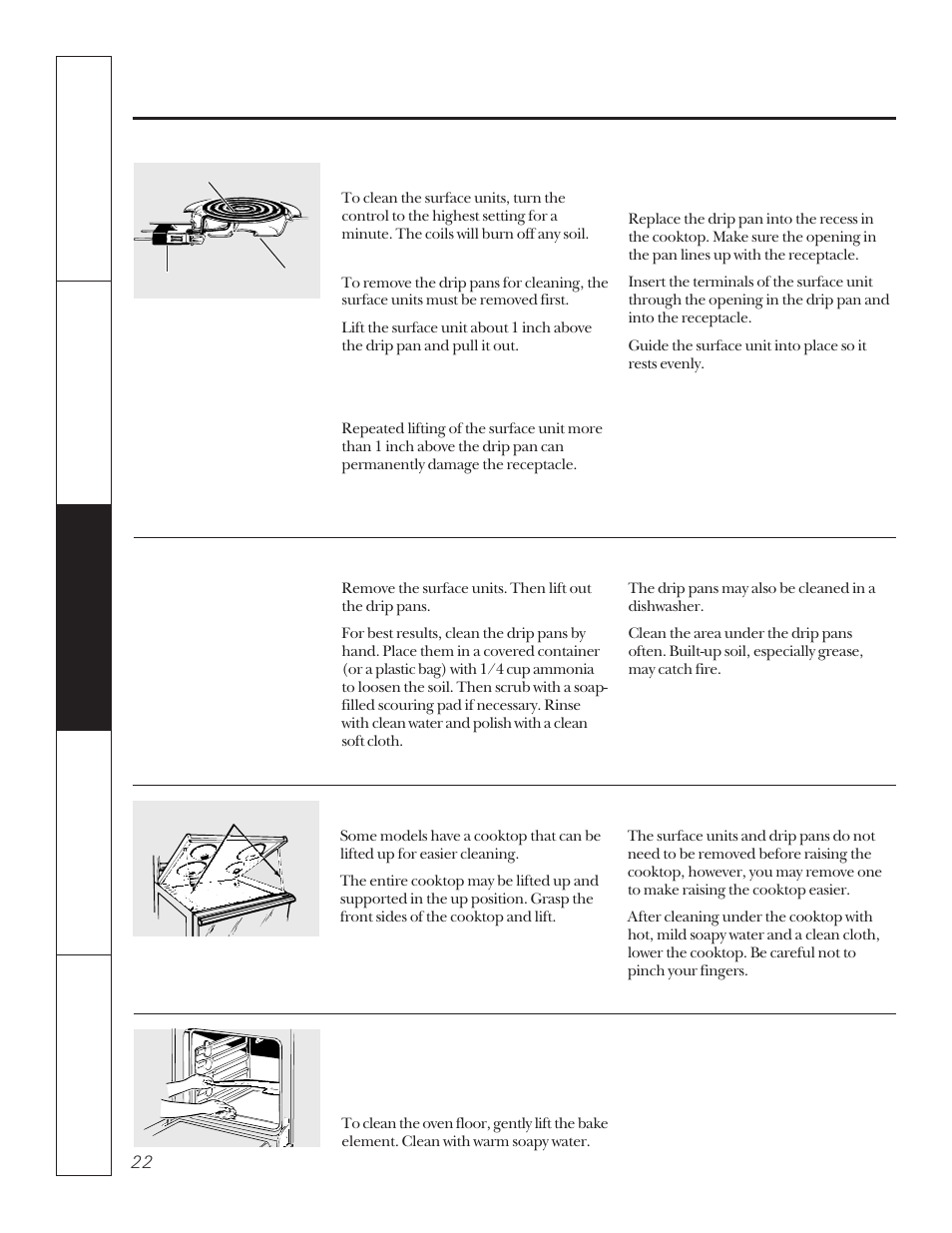 Coil surface units, Care and cleaning of the range | Hotpoint LEB356 User Manual | Page 22 / 32