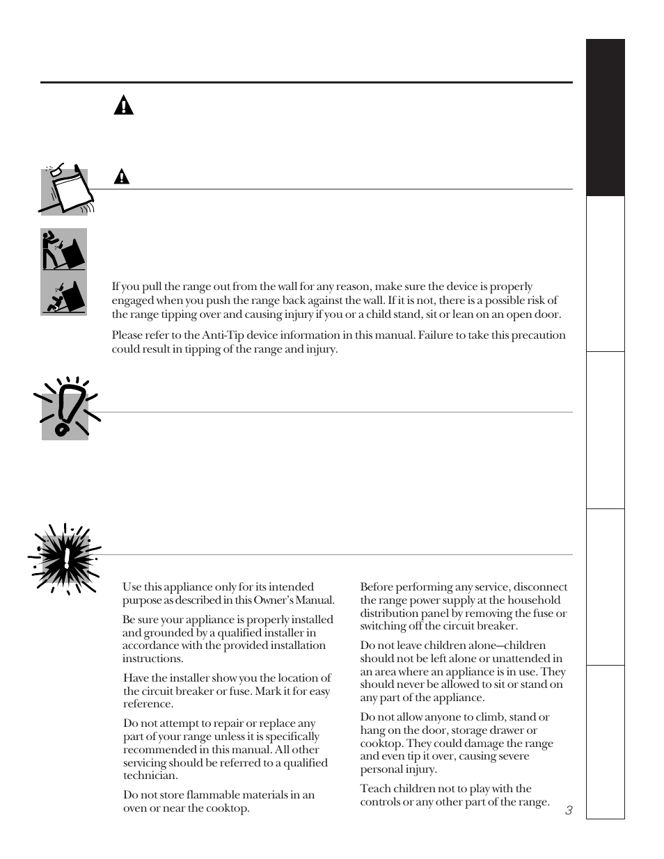 Safety information, Anti-tip device, Safety precautions | Anti-tip device safety precautions , 4, Warning, Warning anti-tip device important safety notice | Hotpoint LEB356 User Manual | Page 3 / 32