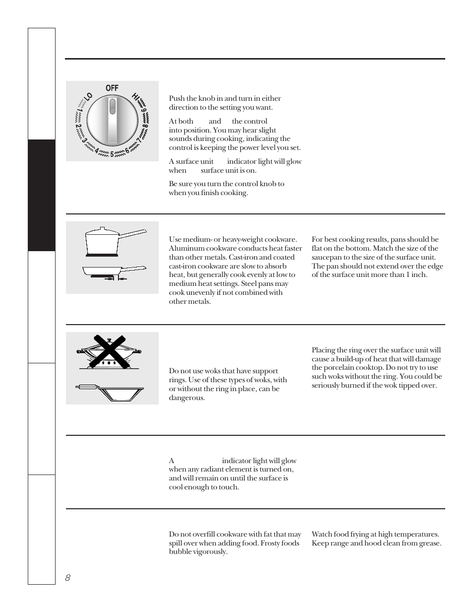 Operating instructions, Using the surface units, Using the surface units –10 | Hotpoint LEB356 User Manual | Page 8 / 32