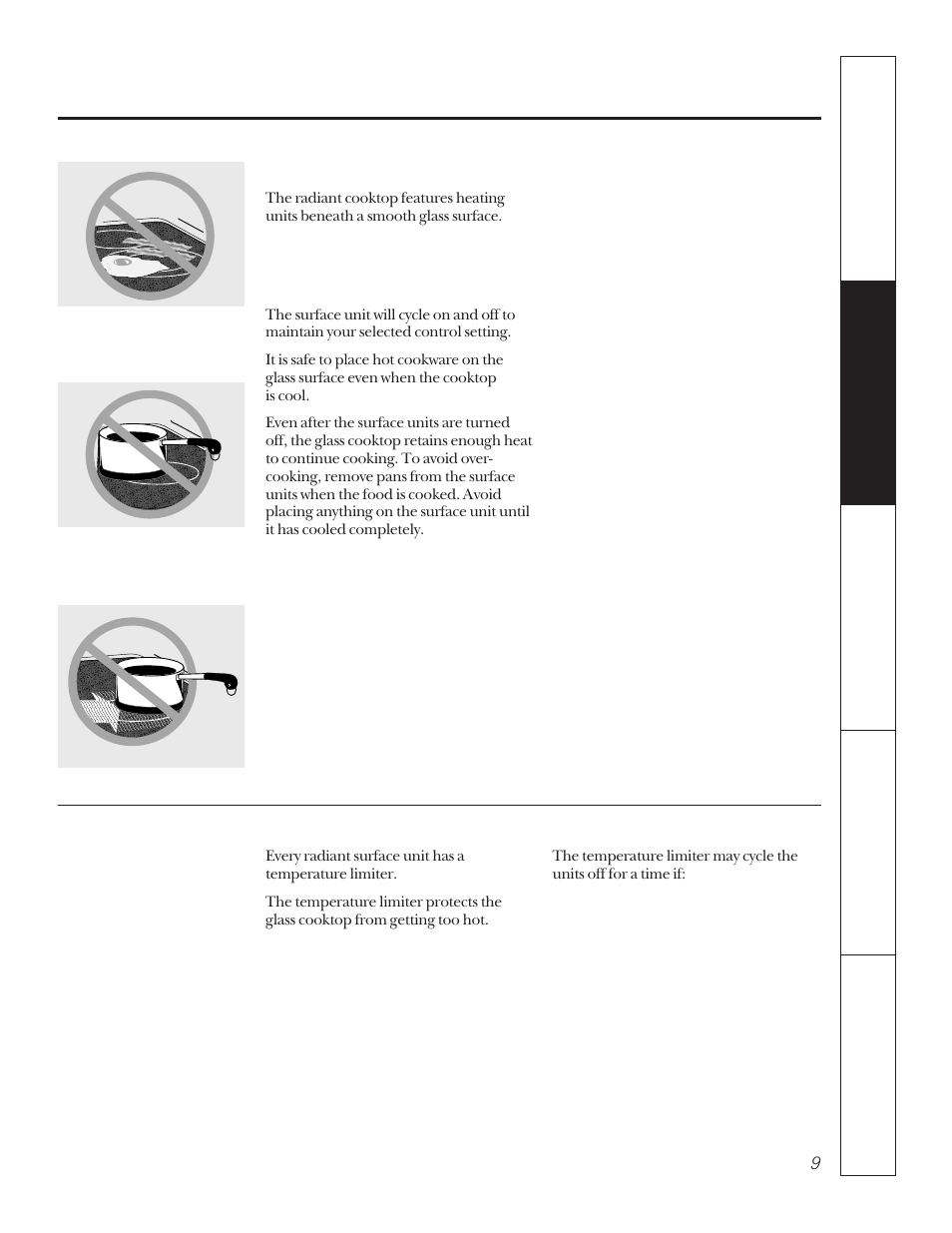 About the radiant surface units, Temperature limiter | Hotpoint LEB356 User Manual | Page 9 / 32