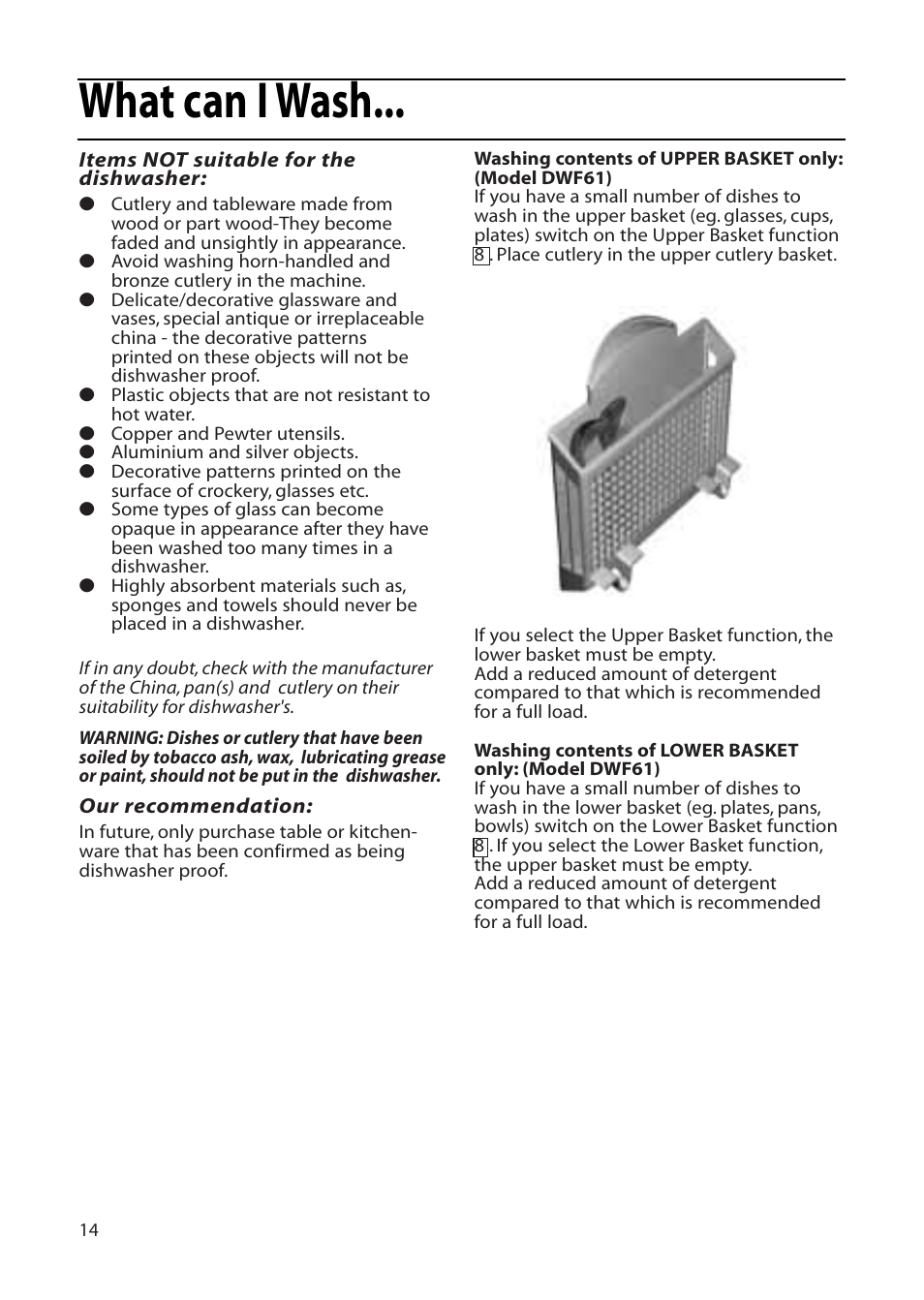 What can i wash | Hotpoint DWF61 User Manual | Page 14 / 28