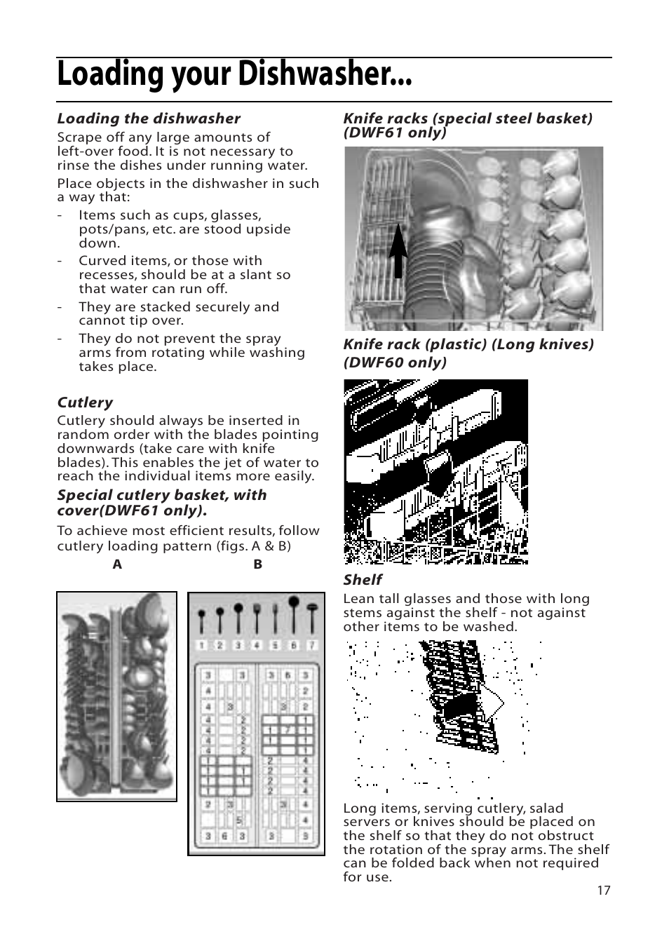 Loading your dishwasher | Hotpoint DWF61 User Manual | Page 17 / 28