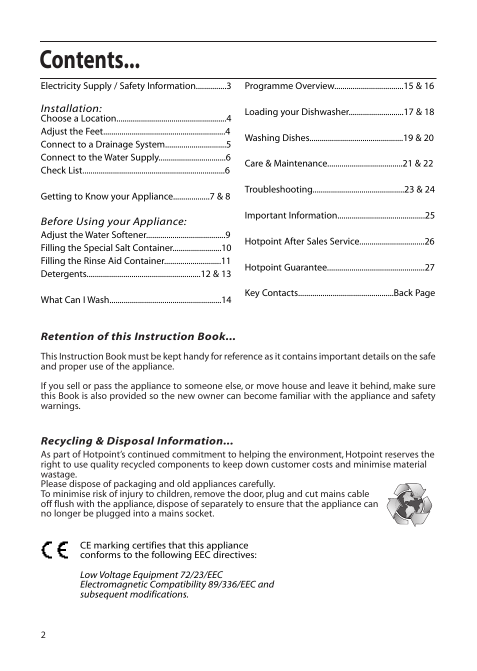 Hotpoint DWF61 User Manual | Page 2 / 28