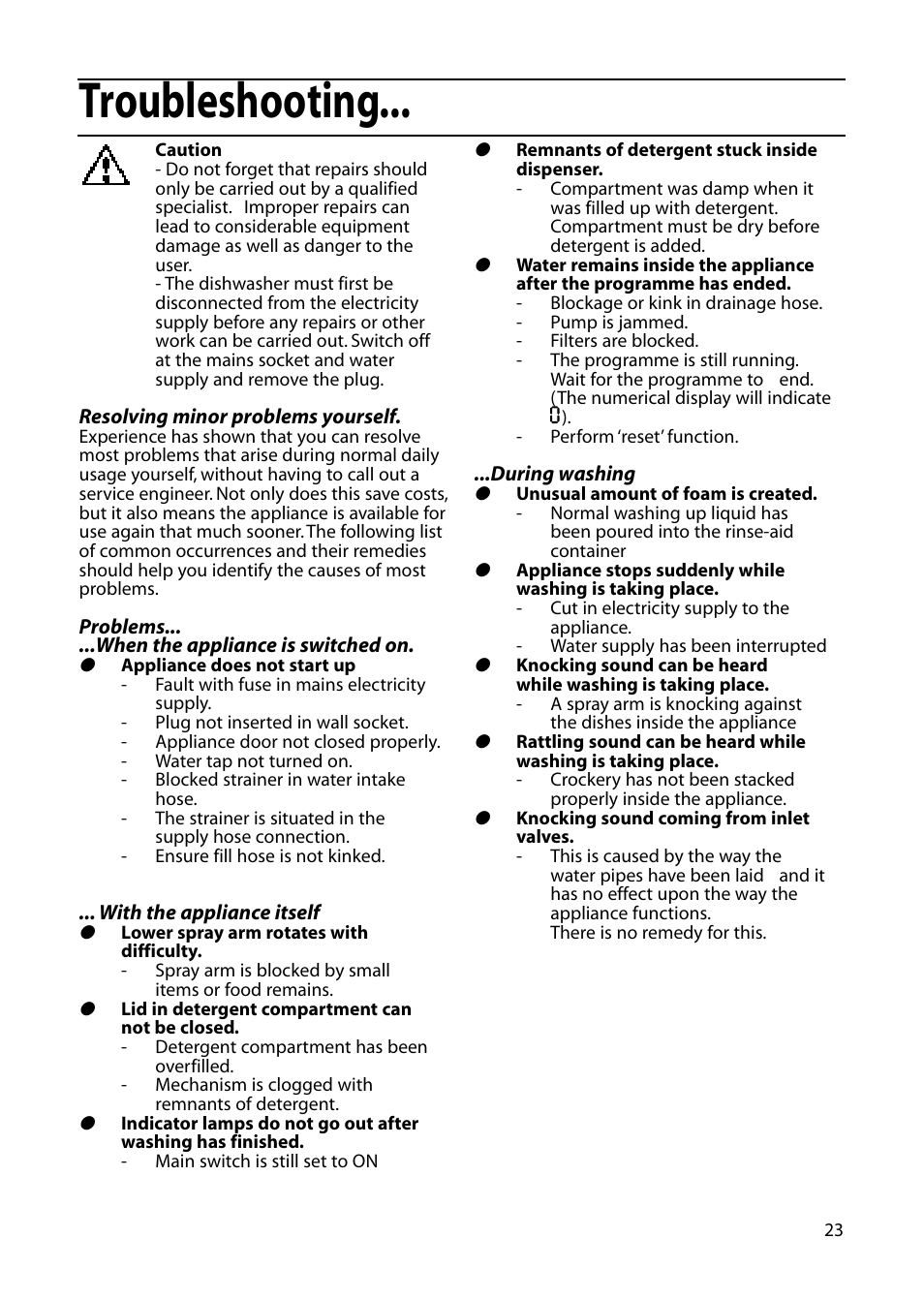 Troubleshooting | Hotpoint DWF61 User Manual | Page 23 / 28