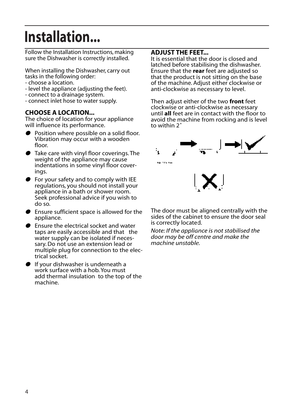 Installation | Hotpoint DWF61 User Manual | Page 4 / 28