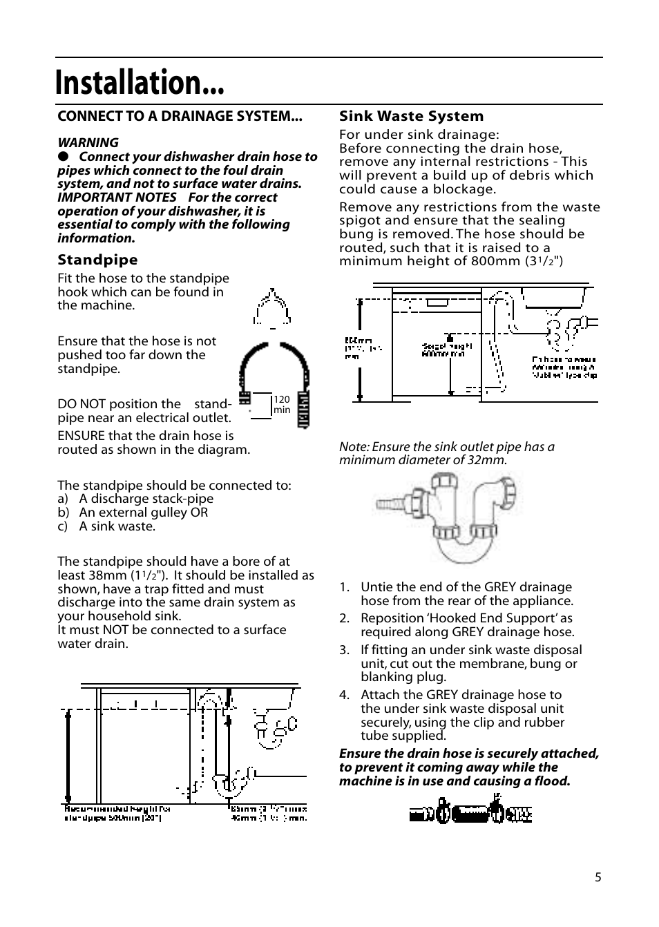 Installation | Hotpoint DWF61 User Manual | Page 5 / 28