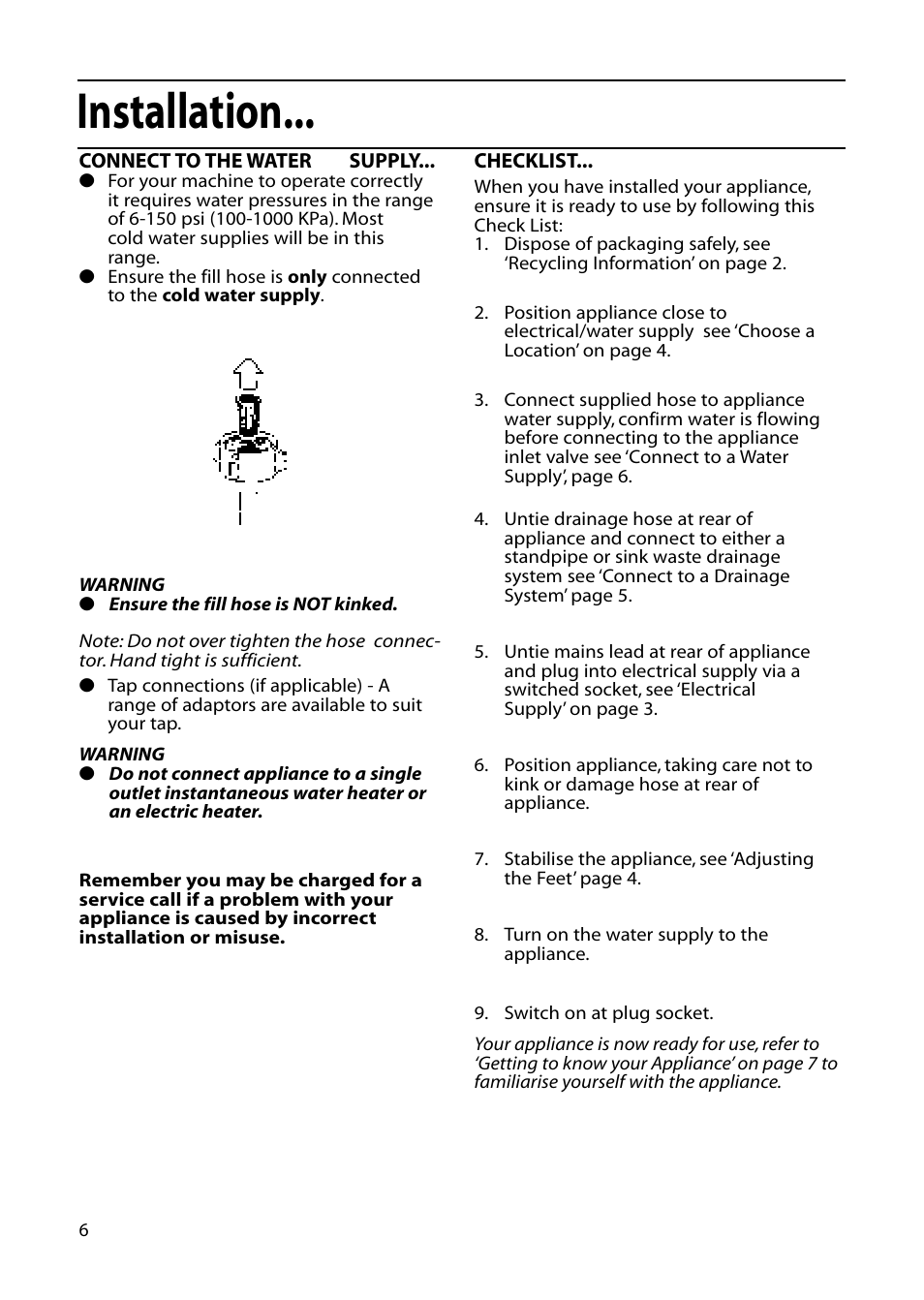 Installation | Hotpoint DWF61 User Manual | Page 6 / 28