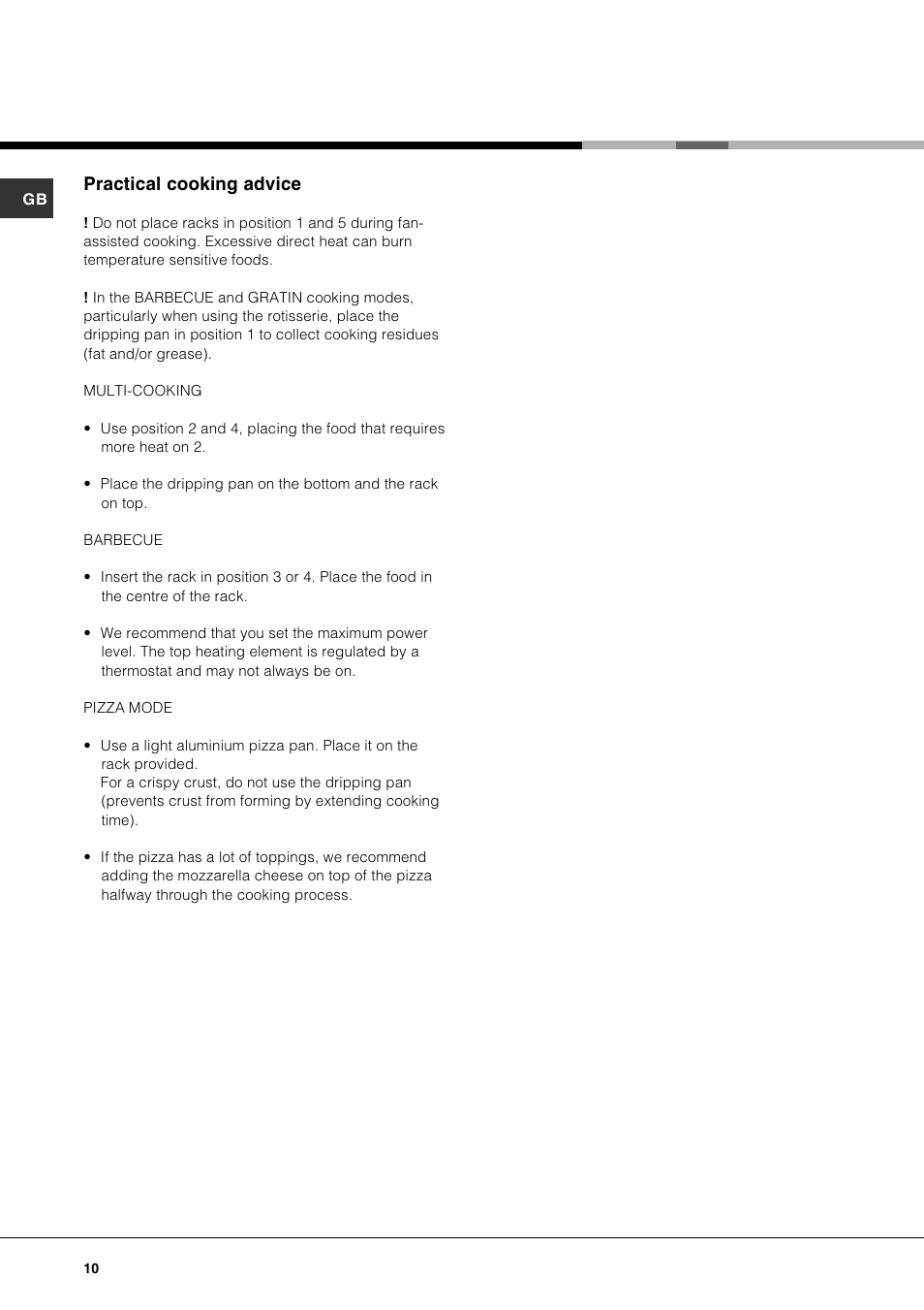 Practical cooking advice | Hotpoint SE861X User Manual | Page 10 / 16