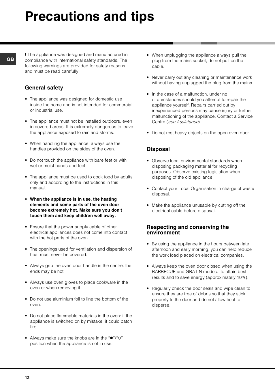 Precautions and tips | Hotpoint SE861X User Manual | Page 12 / 16