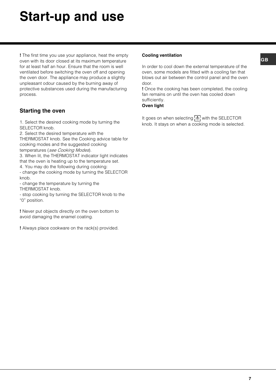 Start-up and use | Hotpoint SE861X User Manual | Page 7 / 16