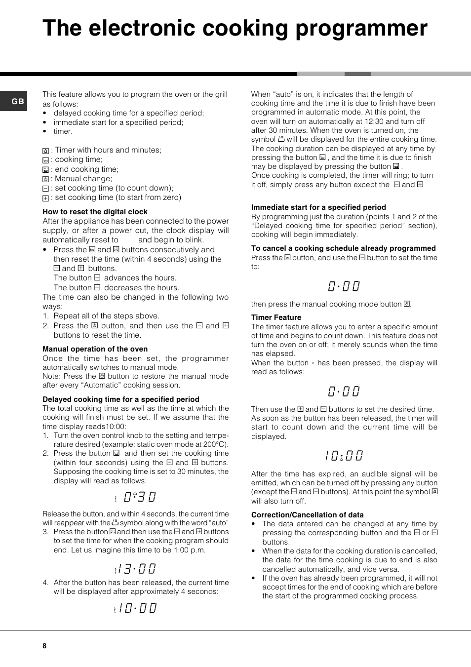 The electronic cooking programmer | Hotpoint SE861X User Manual | Page 8 / 16