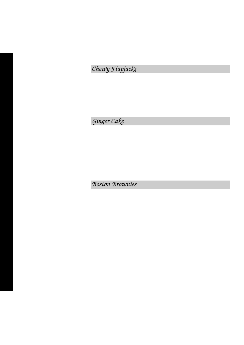 Chewy flapjacks, Ginger cake, Boston brownies | Hotpoint 6665 User Manual | Page 62 / 69