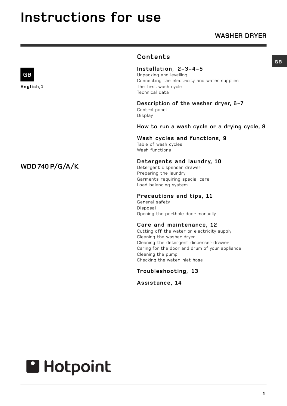 Hotpoint WDD740 User Manual | 16 pages