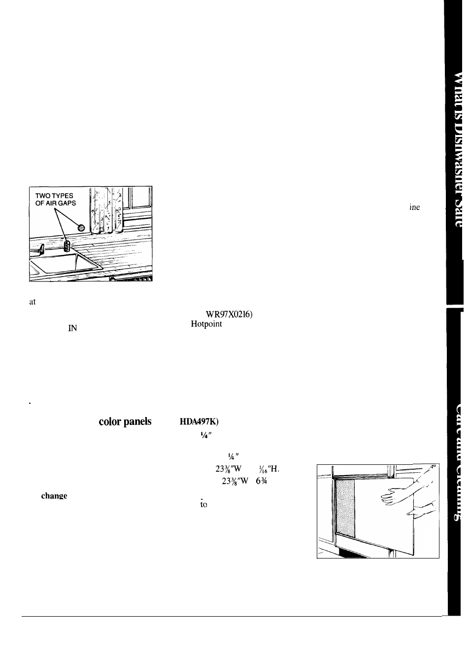 Air gap, Care and cleaning, Front panel color change | User maintenance instructions 11, Winter storage | Hotpoint HDA497K User Manual | Page 11 / 16