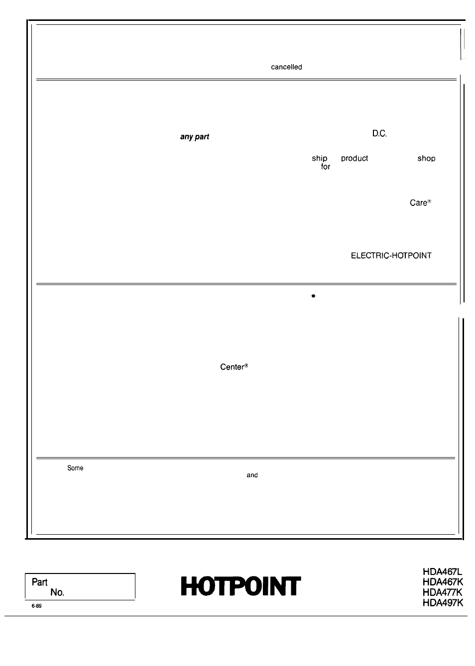 Warranty, Back cover, Your hotpoint dishwasher | What is covered, What is not covered | Hotpoint HDA497K User Manual | Page 16 / 16