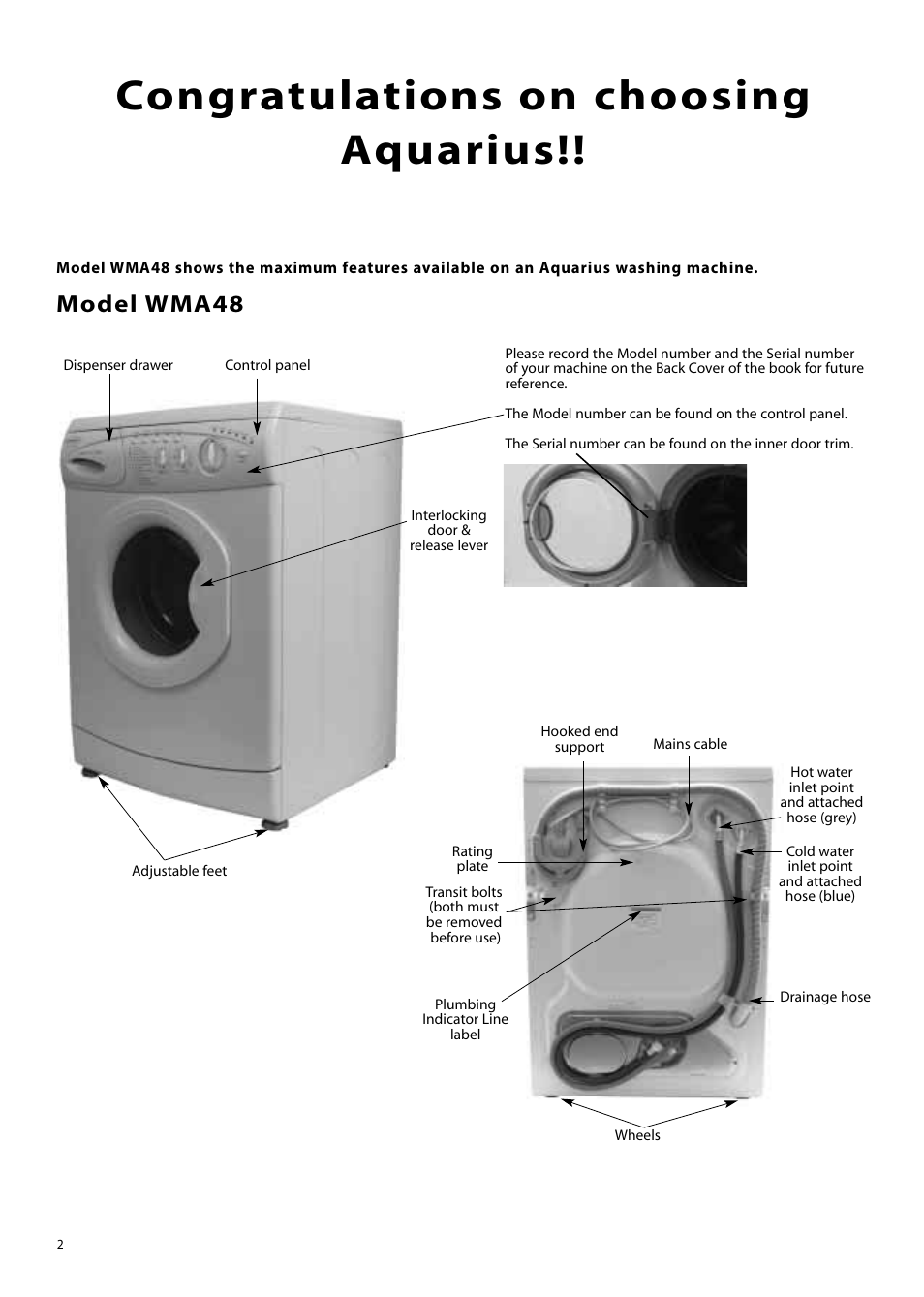 Model wma48 | Hotpoint Aquarius Range WMA48 User Manual | Page 2 / 24