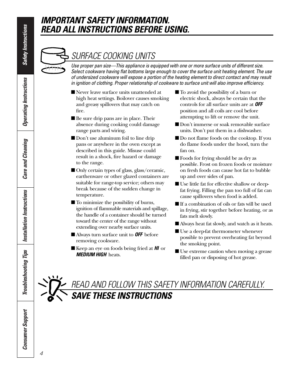 Surface cooking units | Hotpoint RA724 User Manual | Page 4 / 24