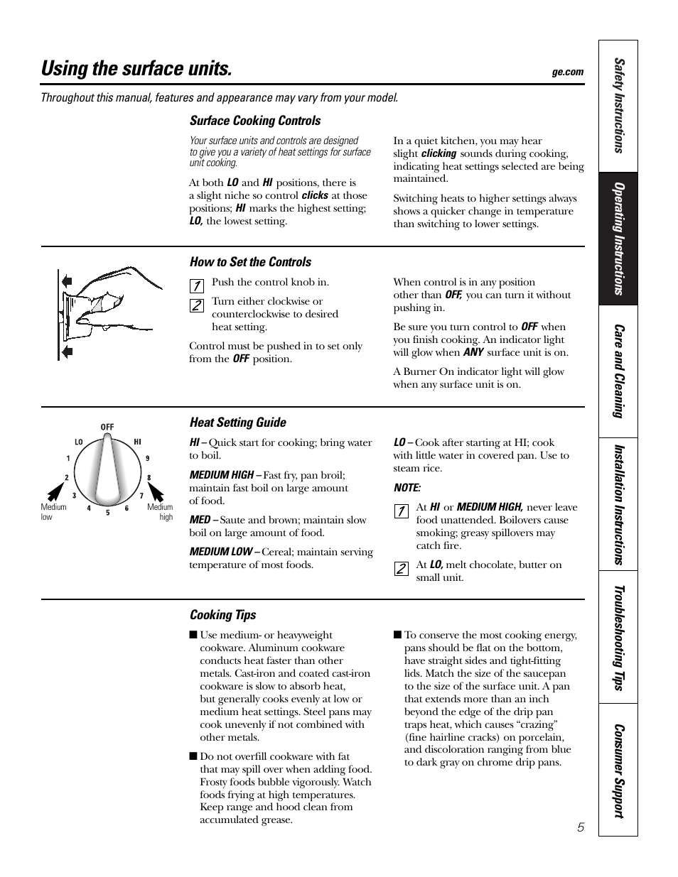 Surface units, Using the surface units | Hotpoint RA724 User Manual | Page 5 / 24