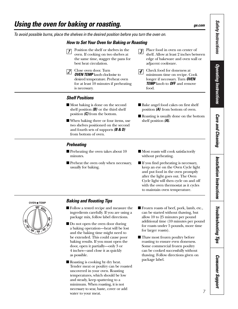 Using the oven for baking or roasting | Hotpoint RA724 User Manual | Page 7 / 24