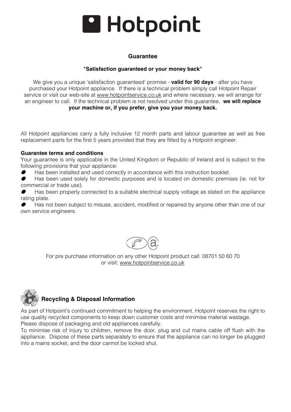 Hotpoint SE100PX User Manual | Page 15 / 16