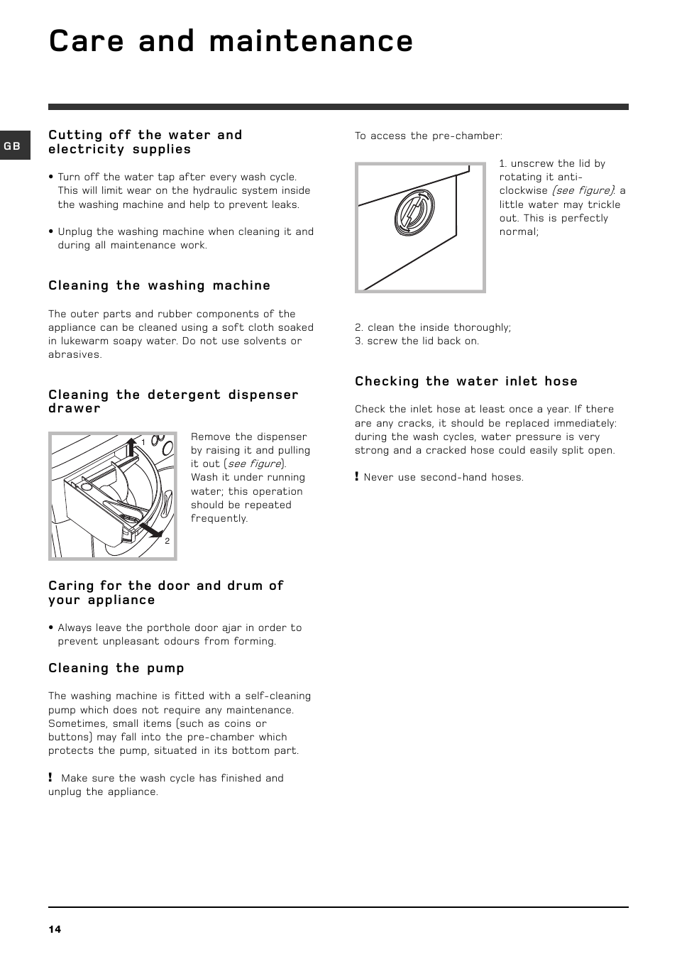 Care and maintenance | Hotpoint BHWM129 User Manual | Page 14 / 20