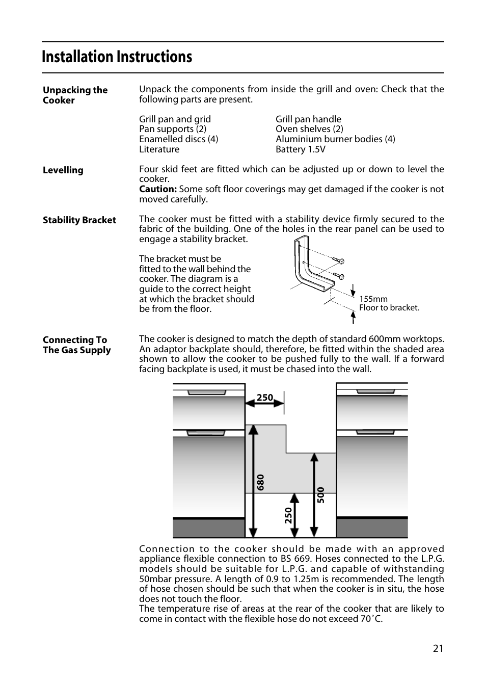 Installation instructions | Hotpoint GW32 User Manual | Page 21 / 24