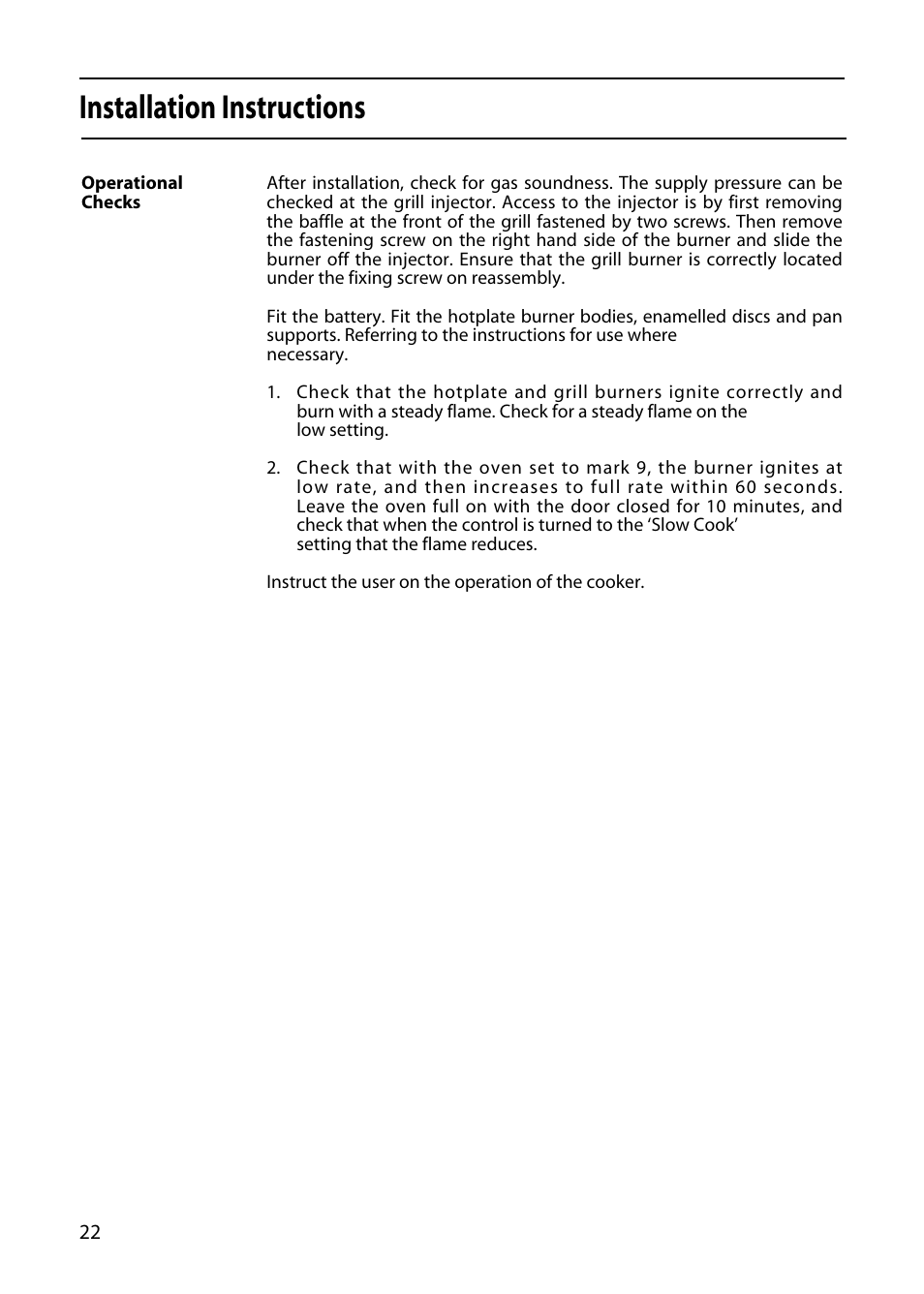 Installation instructions | Hotpoint GW32 User Manual | Page 22 / 24