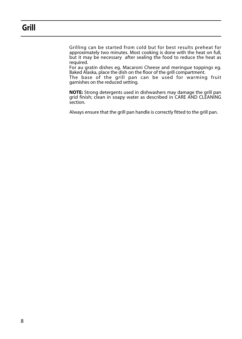 Grill | Hotpoint GW32 User Manual | Page 8 / 24
