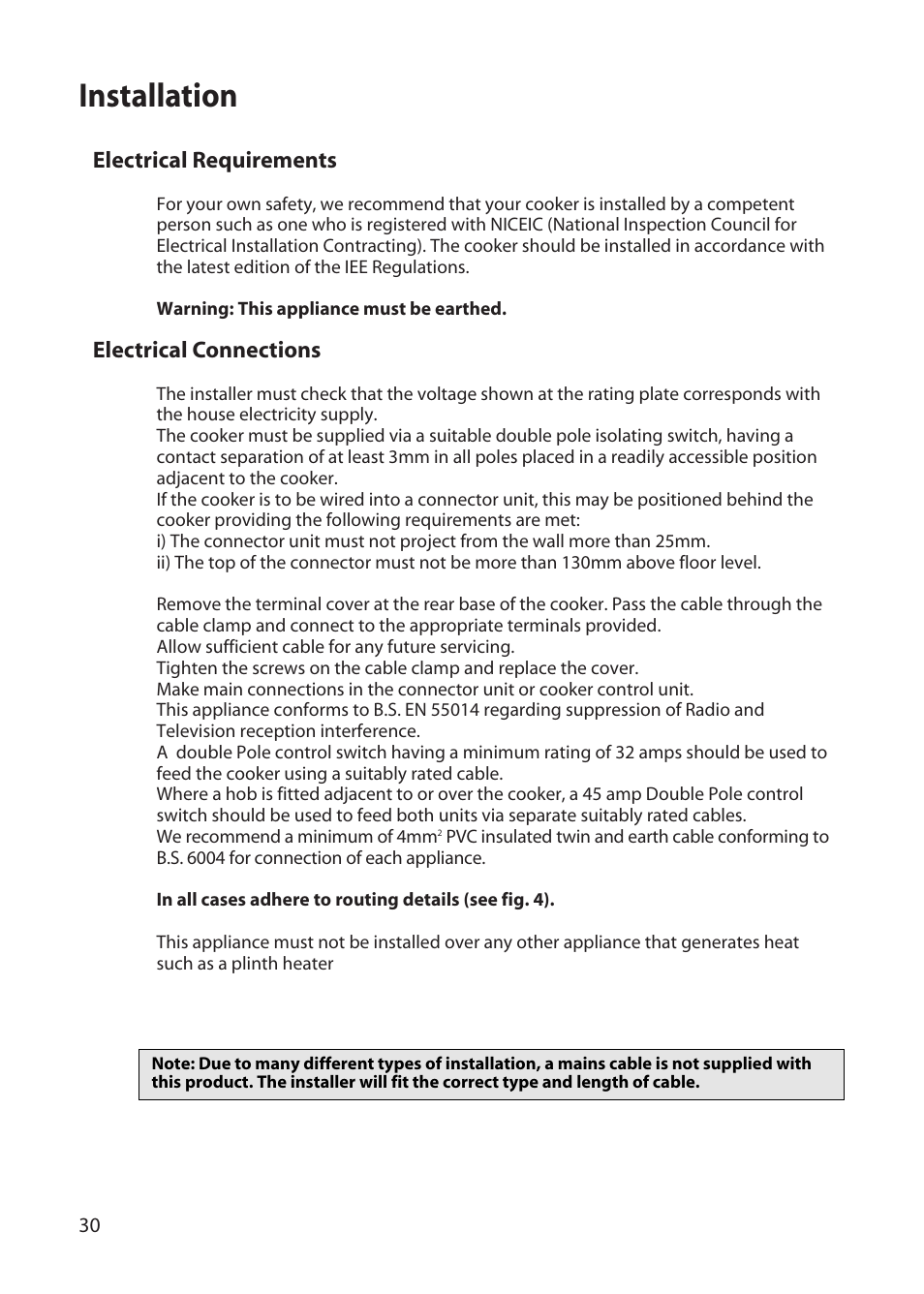 Installation | Hotpoint BD32 User Manual | Page 30 / 40