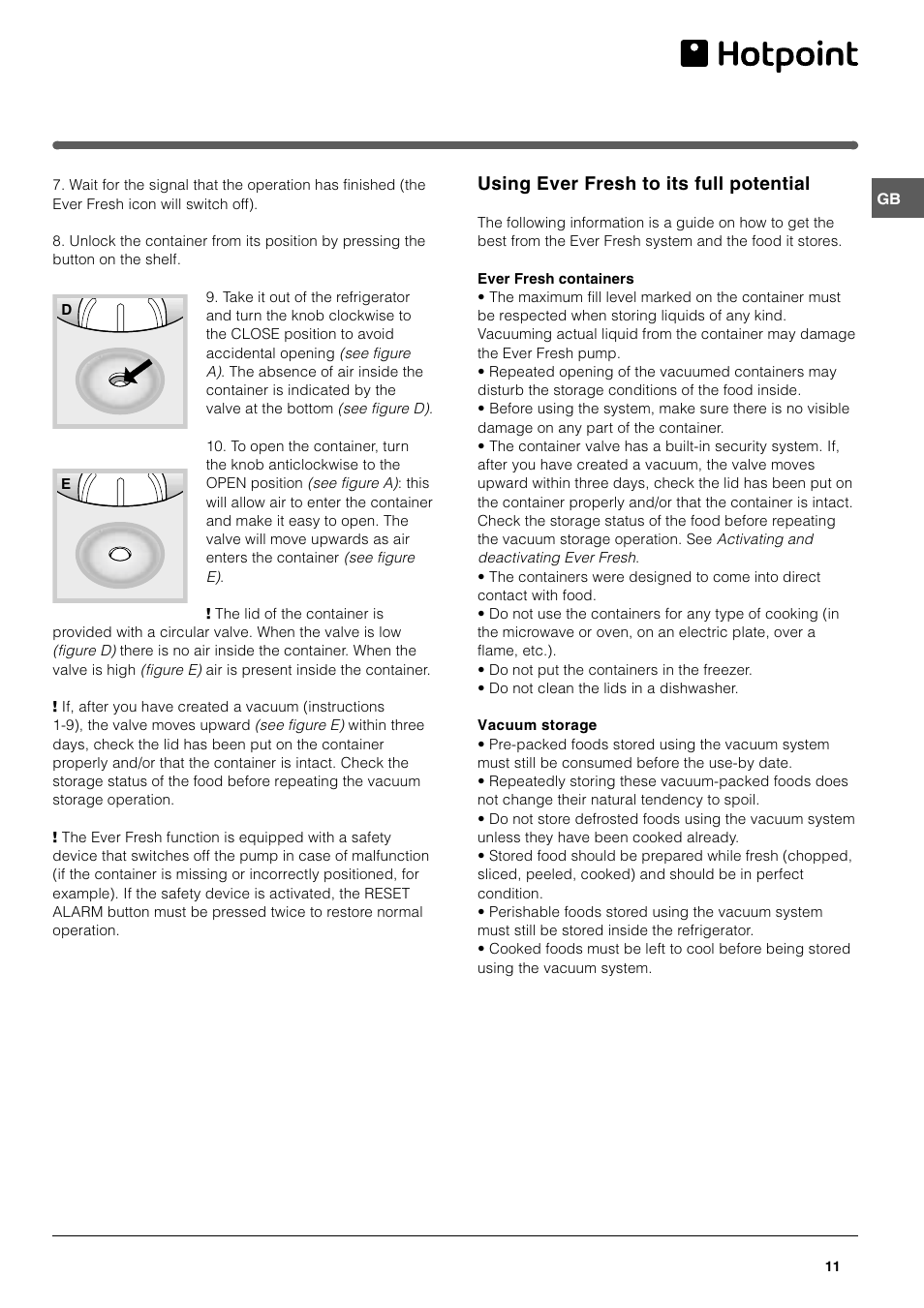 Using ever fresh to its full potential | Hotpoint FFA46W User Manual | Page 11 / 16