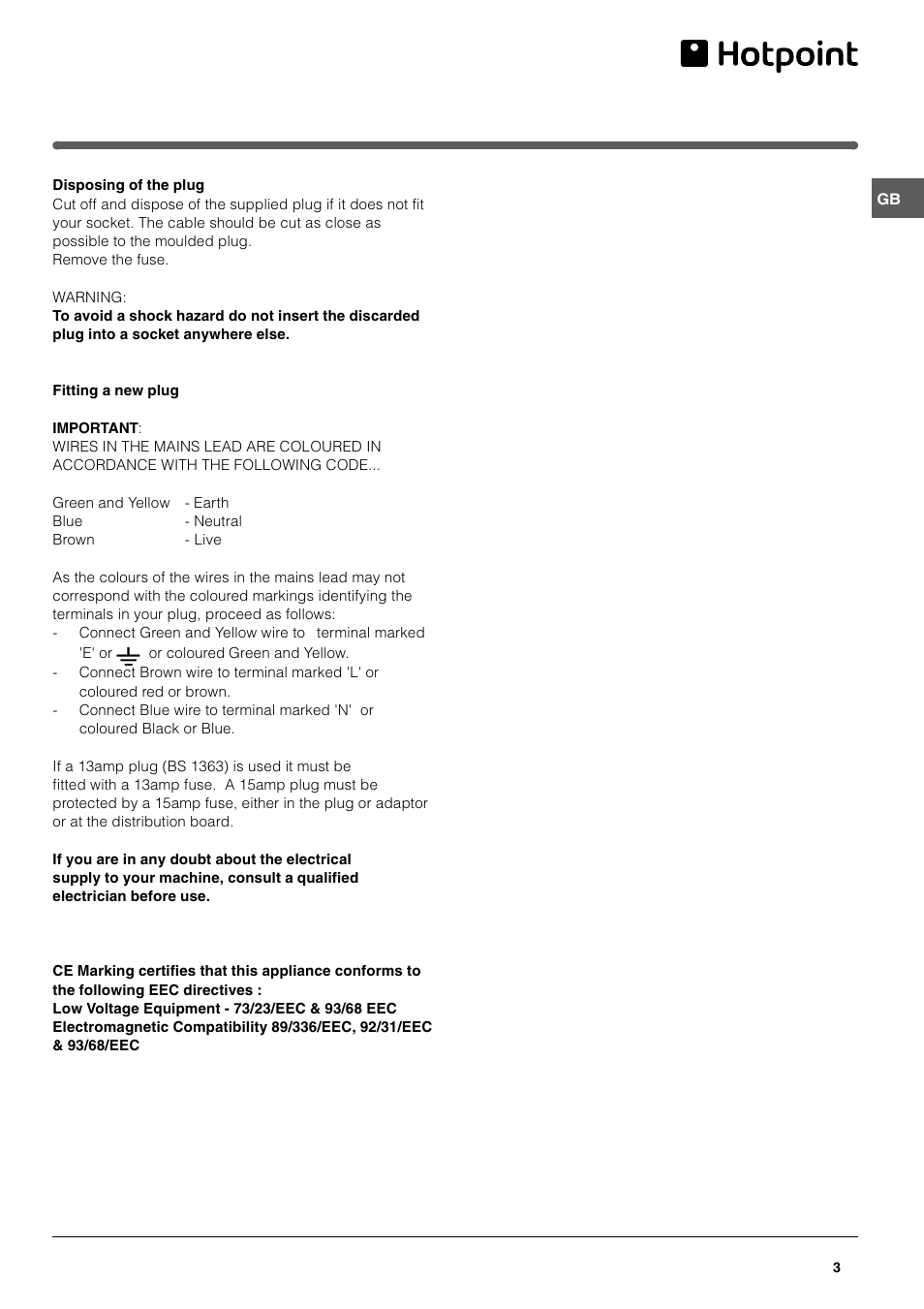 Hotpoint FFA46W User Manual | Page 3 / 16