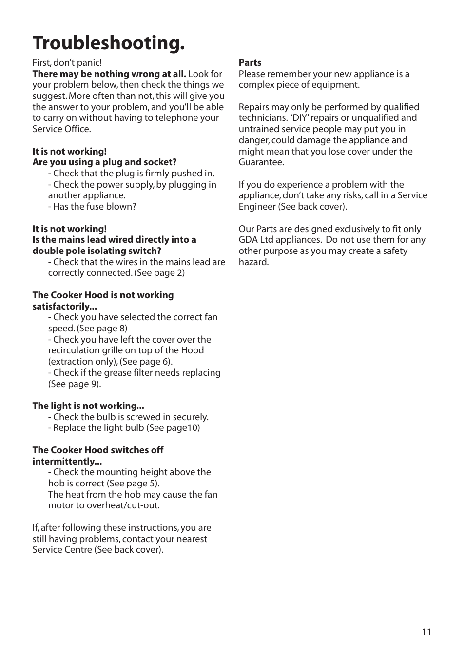 Troubleshooting | Hotpoint HTV10 User Manual | Page 11 / 12