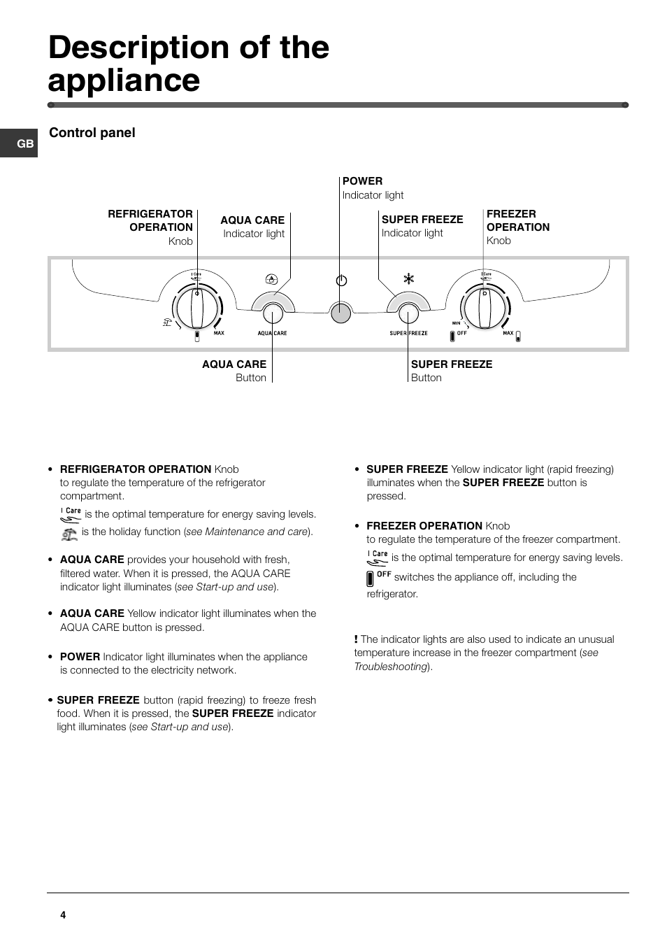 Description of the appliance | Hotpoint FFQ50P User Manual | Page 4 / 16