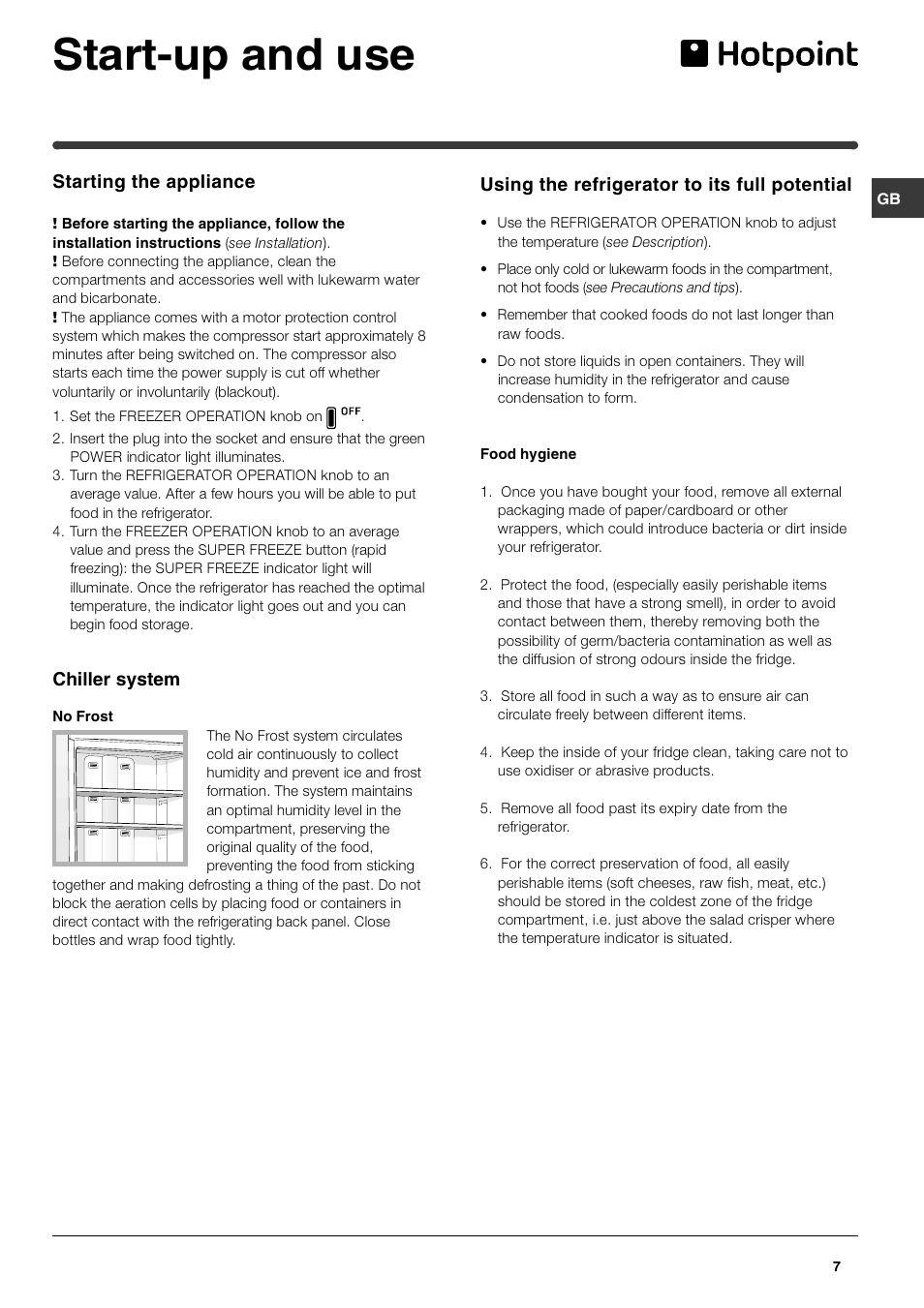 Start-up and use | Hotpoint FFQ50P User Manual | Page 7 / 16