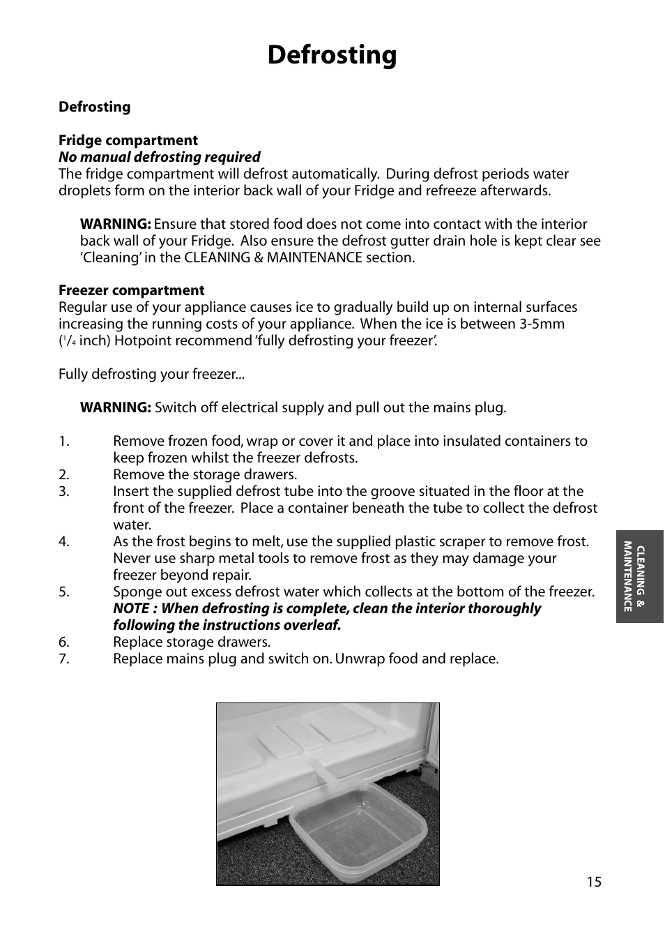 Defrosting | Hotpoint RFM18 User Manual | Page 15 / 24