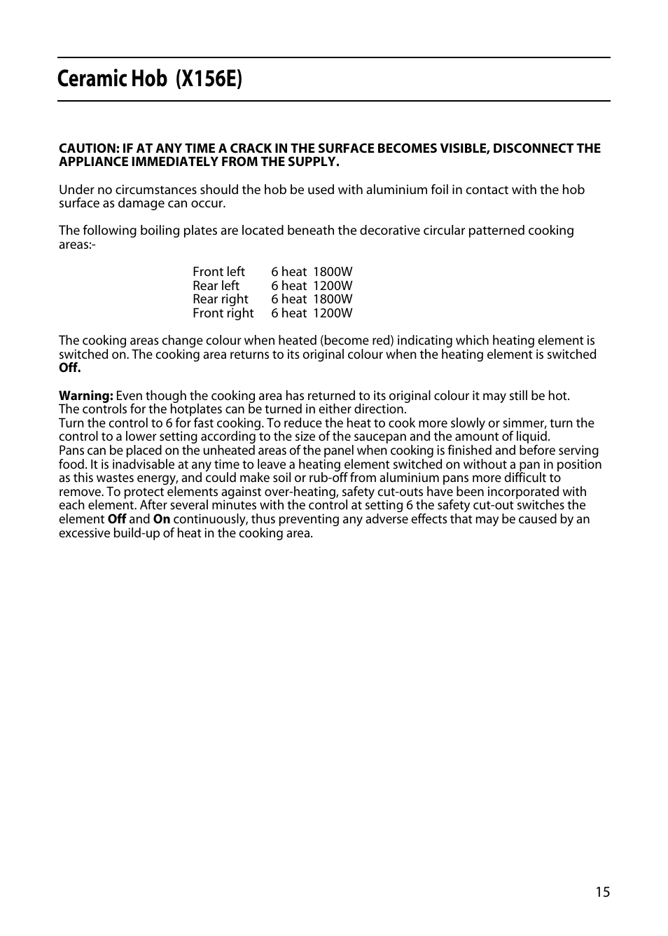 Ceramic hob (x156e) | Hotpoint X153E User Manual | Page 15 / 40