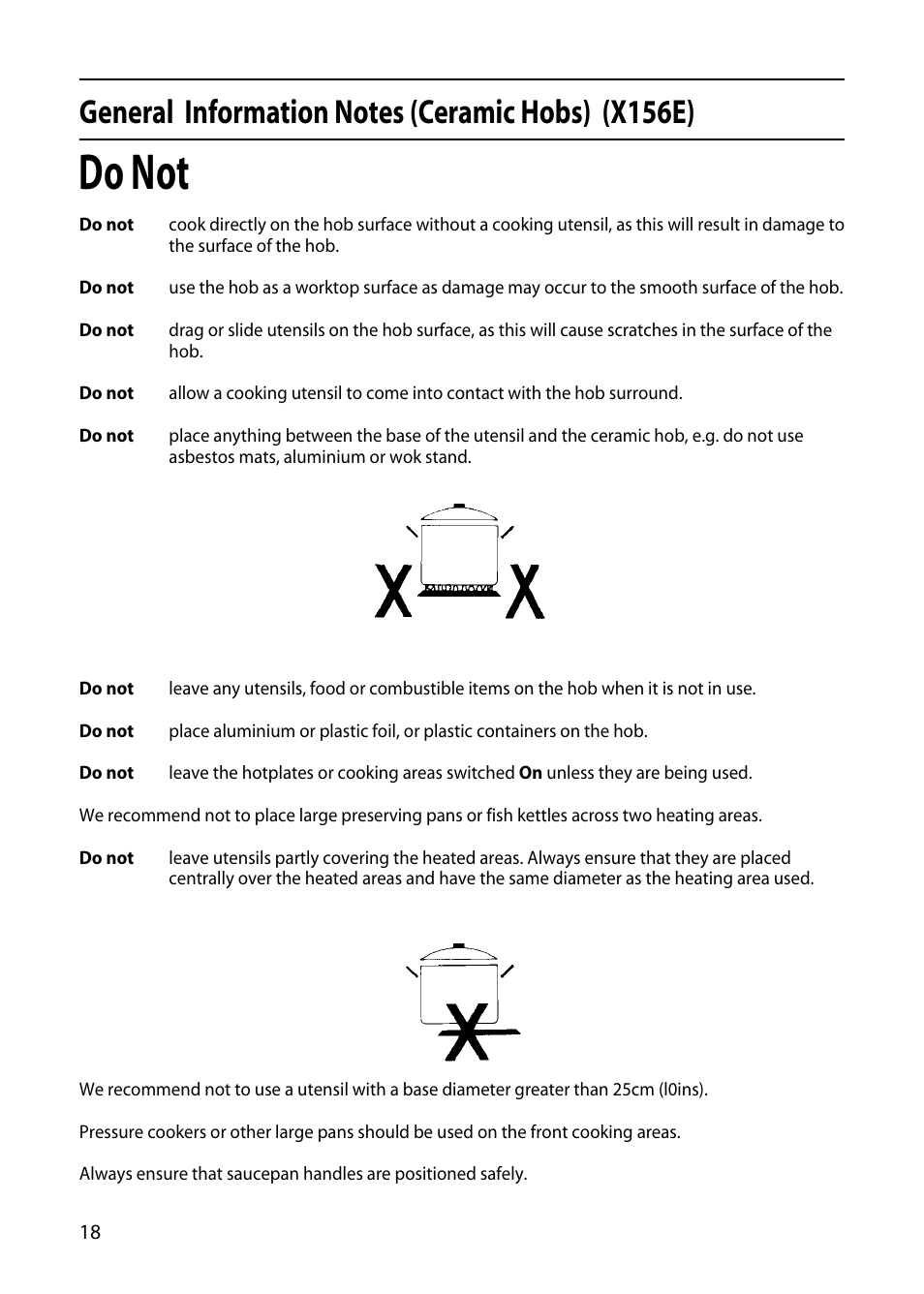 Do not | Hotpoint X153E User Manual | Page 18 / 40