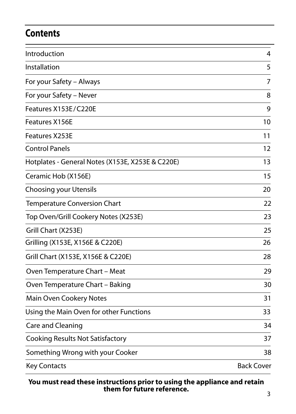 Hotpoint X153E User Manual | Page 3 / 40