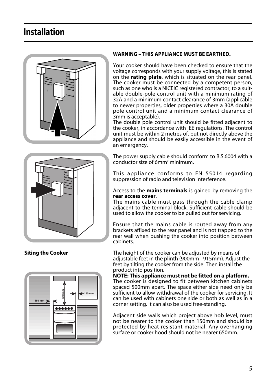 Installation | Hotpoint X153E User Manual | Page 5 / 40