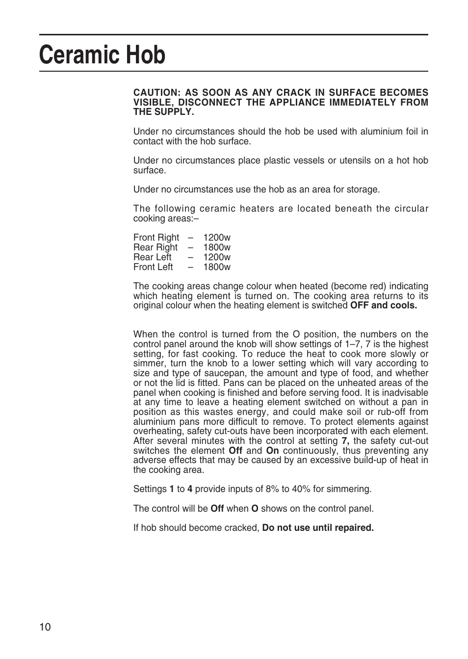 Ceramic hob | Hotpoint EW41 User Manual | Page 10 / 32
