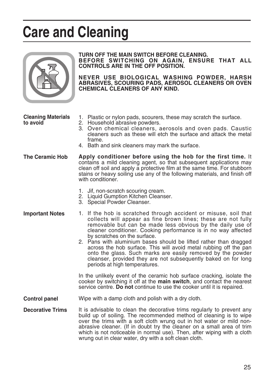 Care and cleaning | Hotpoint EW41 User Manual | Page 25 / 32