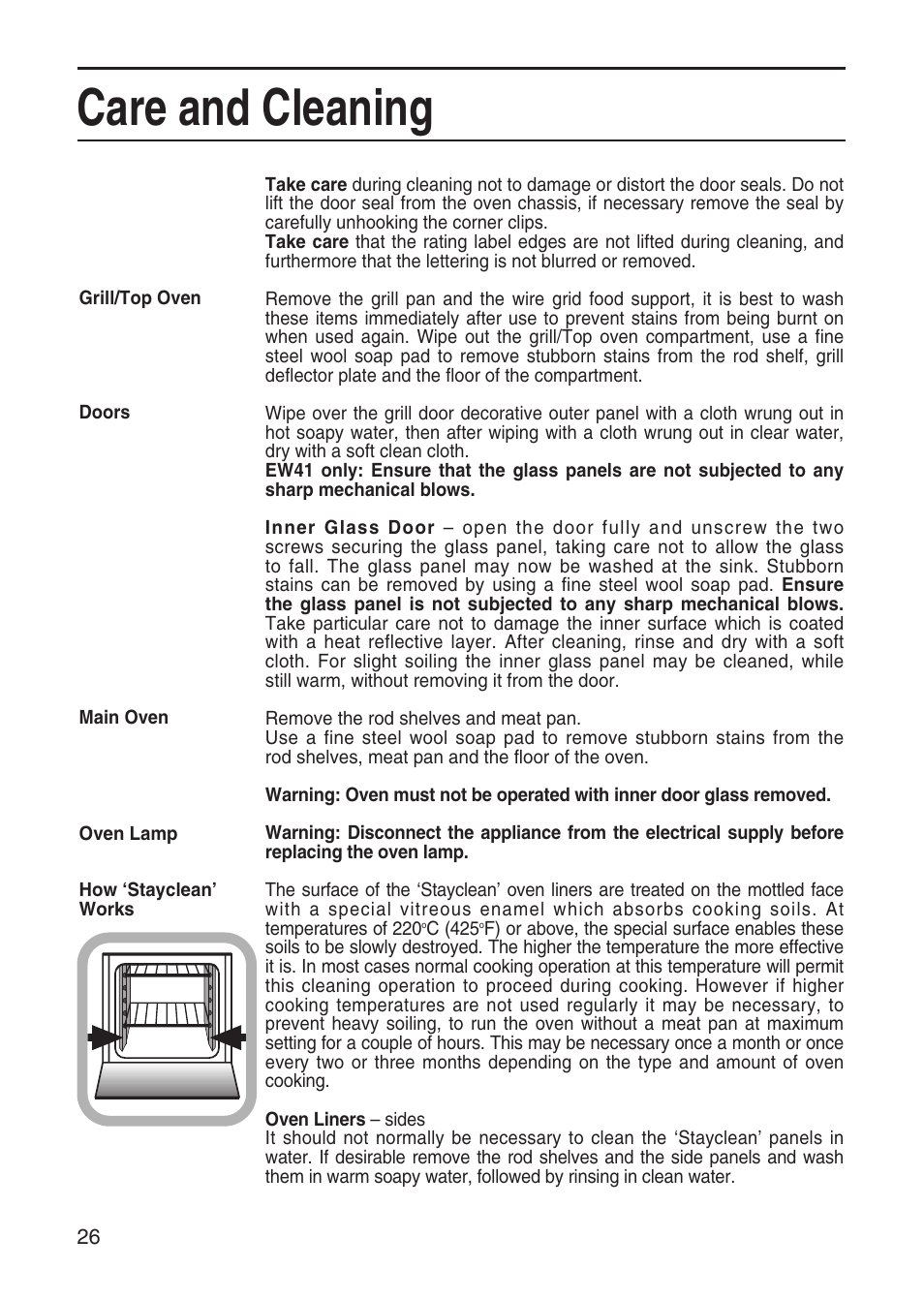 Care and cleaning | Hotpoint EW41 User Manual | Page 26 / 32