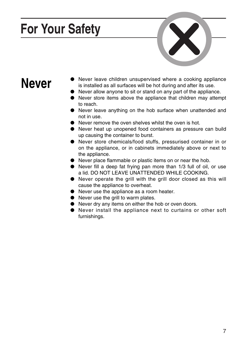 For your safety, Never | Hotpoint EW41 User Manual | Page 7 / 32