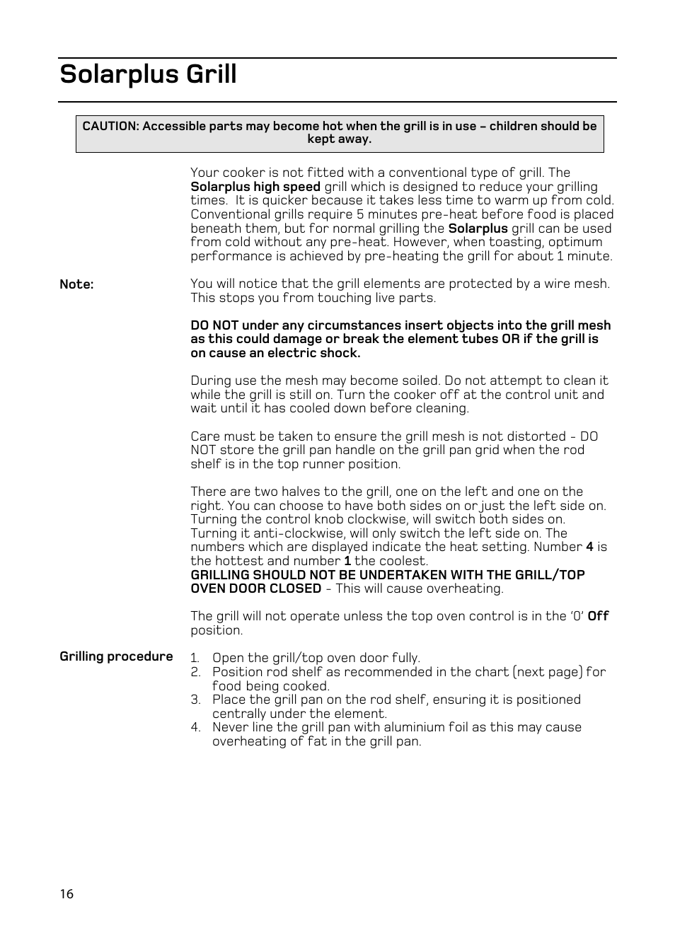 Solarplus grill | Hotpoint EW93 User Manual | Page 16 / 36