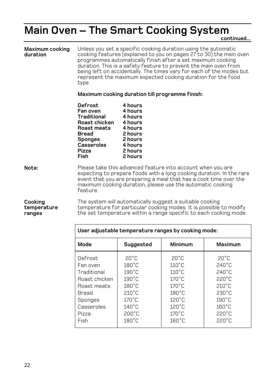 Main oven – the smart cooking system | Hotpoint EW93 User Manual | Page 22 / 36