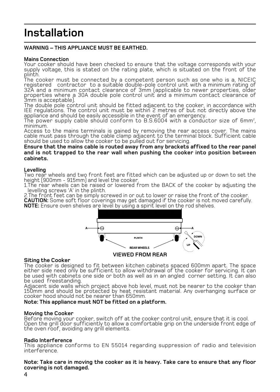 Installation | Hotpoint EW93 User Manual | Page 4 / 36