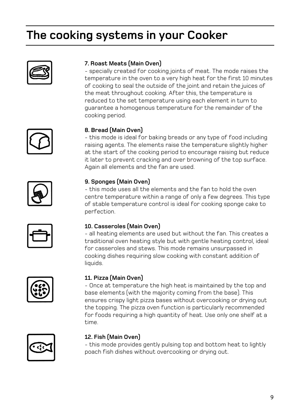 The cooking systems in your cooker | Hotpoint EW93 User Manual | Page 9 / 36